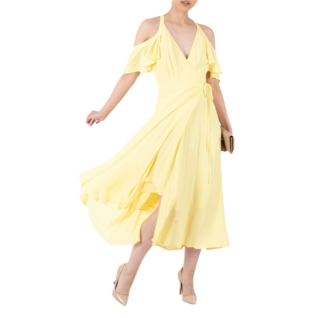 Privacy Please Acme Wrap Midi Dress In Yellow Sz Xs